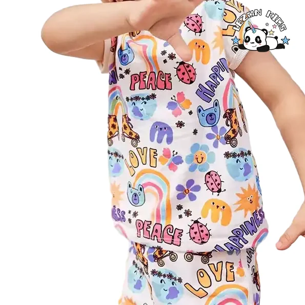 LEZONKIDS - New Fashion casual short sleeve cute colorful pattern print girls clothing sets for summer